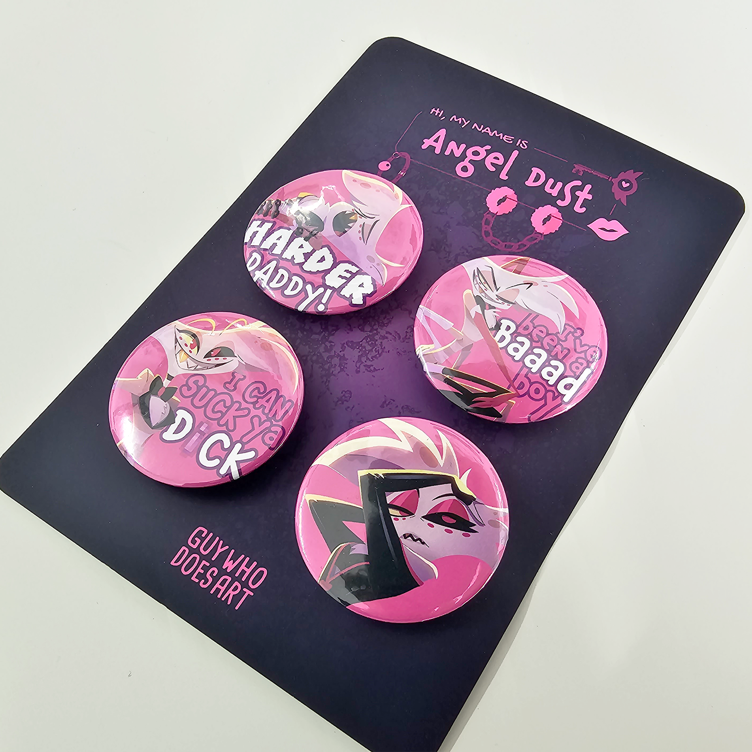 Buy Angel Dust Badges Set | Hazbin Hotel Pin Badges | Guywhodoesart